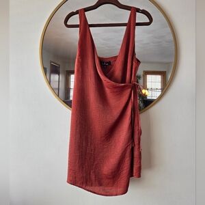 NWT Lulus Rust Red Wrap Mini Satin Dress Medium Luxe Date Night Spring Vacation